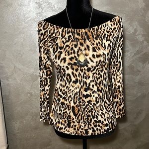 Bold Elements leopard off the shoulder top,  size M with lace up sleeves 🐆